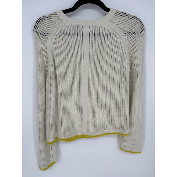 Clare V Sweater Raglan Open Weave Knit 100% Cotton Cream Neon Size Large L - Picture 7 of 9